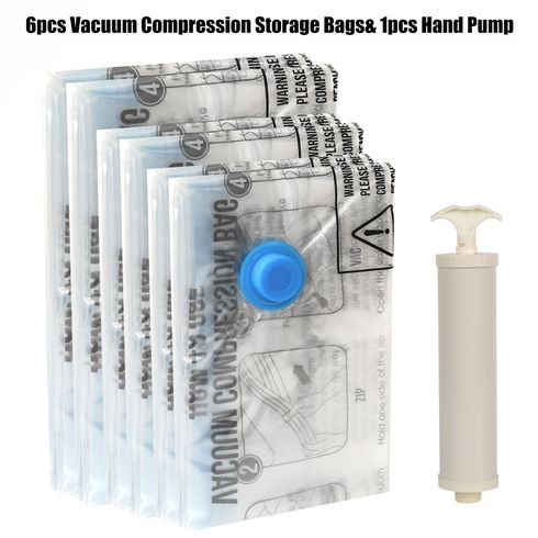 6 Pack Vacuum Storage Bags Space Saver Sealer Compression Bags with Hand Pump for Pillows Clothes Comforters Blankets