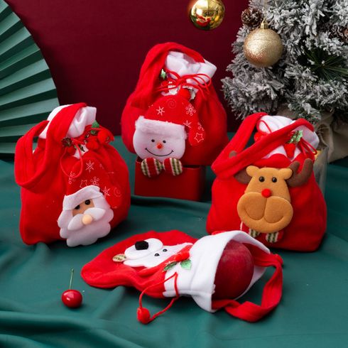 1pc Christmas Pattern Decor Drawstring Gift Bag Apple Candy Bag