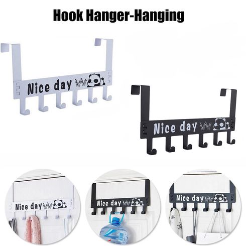 1Pc Over The Door Hooks with 6 Hooks Cartoon Sturdy Metal Removable Hanging Rail Nail-Free Coat Hanger