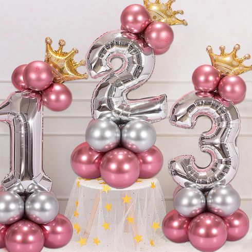 19Pcs Numbers Crown Aluminum Foil Balloon and Latex Balloon Set Birthday Party Wedding Column Road Guide Balloon Party Decoration