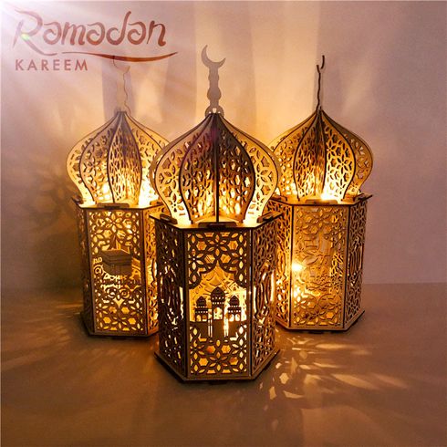 DIY Wooden Muslim Palace Decorative Light Eid Ornaments