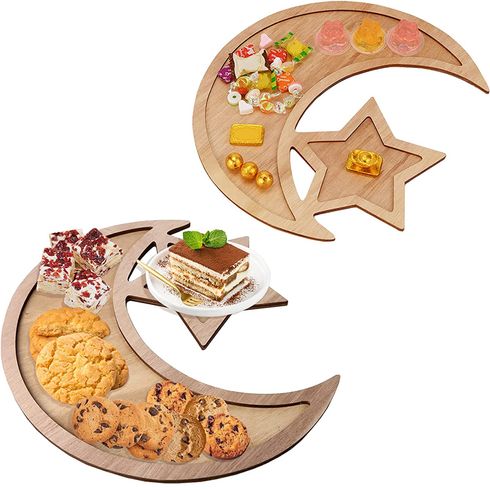 Ramadan Wood Moon Star Tray Eid Mubarak Party Food Serving Tableware Tray Crescent Pastry Dessert Display Holder Color-A big image 7