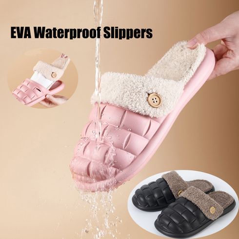 Removable Plush Slippers EVA Waterproof Vamp Detachable Indoor Home Slides