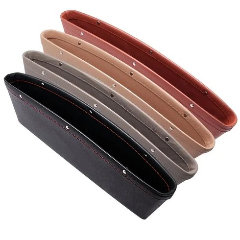 Car Seat Gap Organizer PU Full Leather Universal Car Seat Gap Filler Car Seat Crevice Storage Box Beige big image 3