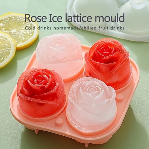 4 Giant Cute Flower Shape Ice 3D Rose Ice Molds with Large Ice Cube Trays Color-A big image 3