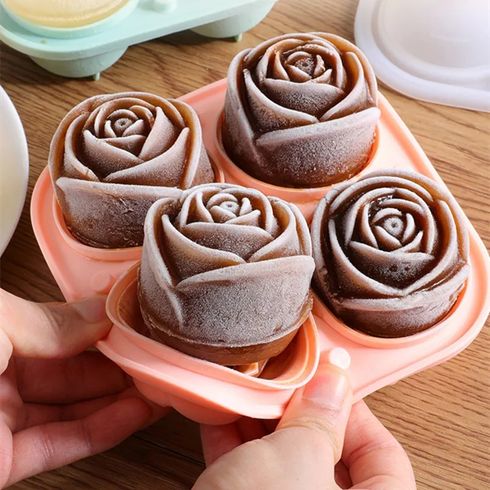 4 Giant Cute Flower Shape Ice 3D Rose Ice Molds with Large Ice Cube Trays Color-A big image 2