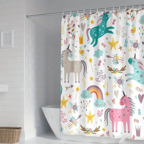 Funny Shower Curtain Kids Cartoon Animal Pets Playing Cute Shower Curtain 58.5*70.2''/70.2*70.2'' Inch Waterproof Polyester Fabric