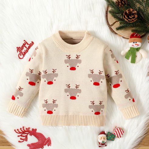 Christmas Baby Boy/Girl Allover Deer Graphic Long-sleeve Knitted Sweater