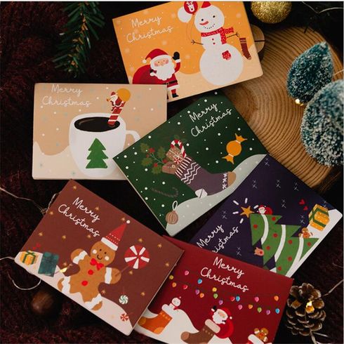 6-pack Christmas Cards Cute Cartoon Merry Christmas Greeting Cards Kids Holiday Card