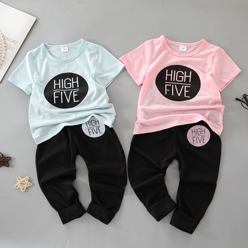 2pcs Toddler Boy Casual Letter Print Tee and Pants Set