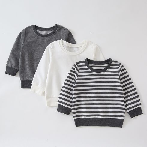 Baby Boy/Girl Solid/Striped Crewneck Long-sleeve Pullover Sweatshirt Beige big image 2