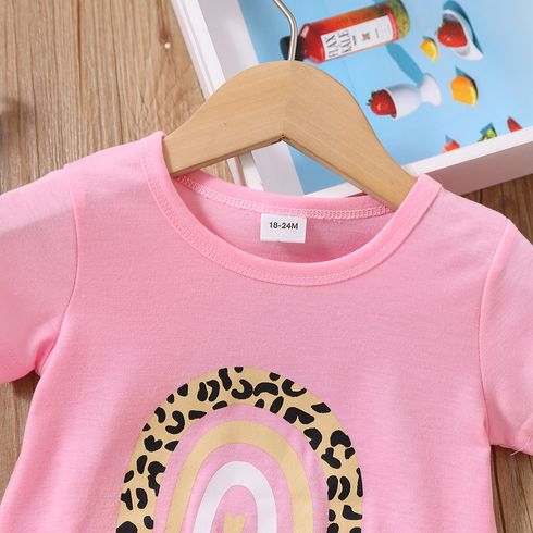 Toddler Girl Rainbow Print Tie Knot Short-sleeve Tee Pink big image 3