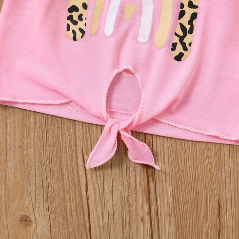 Toddler Girl Rainbow Print Tie Knot Short-sleeve Tee Pink big image 5