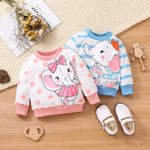 Baby Boy/Girl Elephant Print Polka Dot/Striped Long-sleeve Sweatshirt