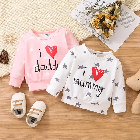 Baby Boy/Girl Heart & Letter Graphic Allover Stars Print Long-sleeve Sweatshirt
