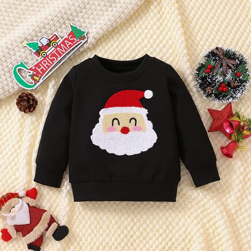 Christmas Baby Boy/Girl Santa Claus Embroidered Black Long-sleeve Knitted Sweater