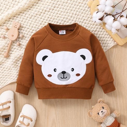 Baby Boy/Girl Bear Print Brown Raglan-sleeve Sweatshirt