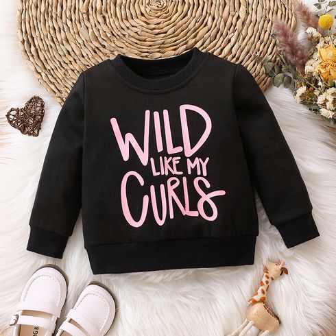Baby Girl Letter Print Black Long-sleeve Sweatshirt