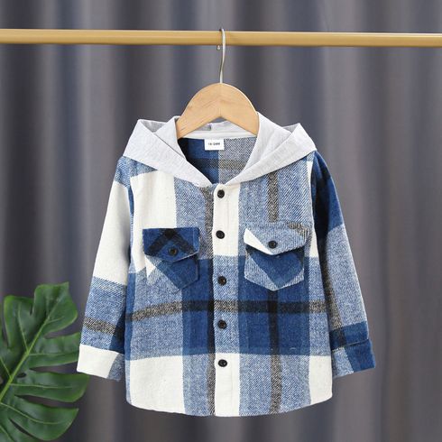 Toddler Girl/Boy 100% Cotton Button Design Plaid Hooded Jacket