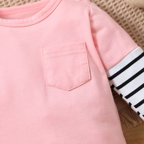 Baby Boy/Girl 95% Cotton Striped Panel Long-sleeve Jumpsuit Pink big image 3