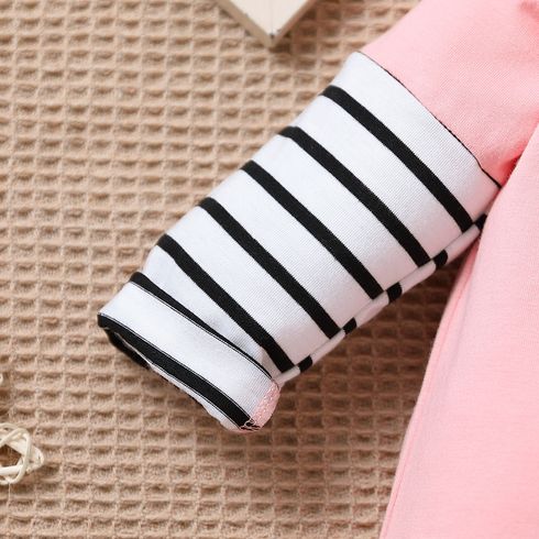 Baby Boy/Girl 95% Cotton Striped Panel Long-sleeve Jumpsuit Pink big image 4
