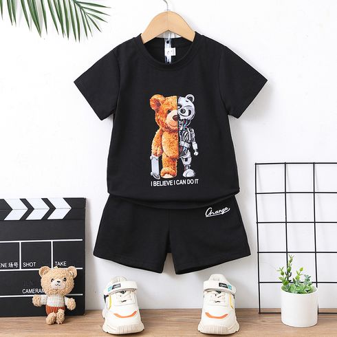 2pcs Toddler Boy Playful Bear Print Short-sleeve Tee and Shorts Set
