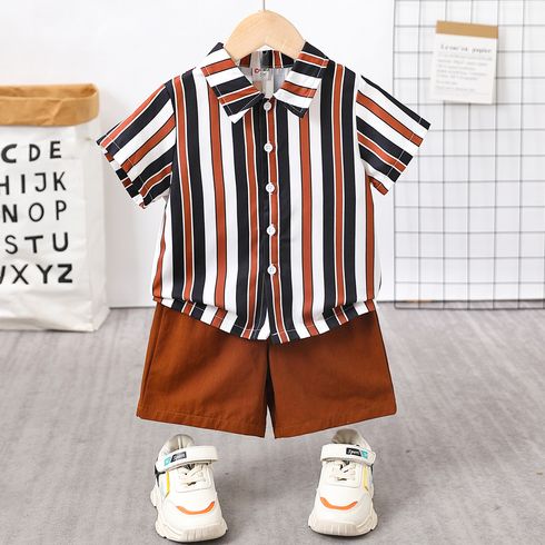 2pcs Toddler Boy Stripe Short-sleeve Shirt and Solid Shorts Set