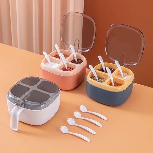 1pc Kitchen Salt Container Seasoning Four Compartment Storage Box Seasoning Spice Rack With Lid Seasoning Can