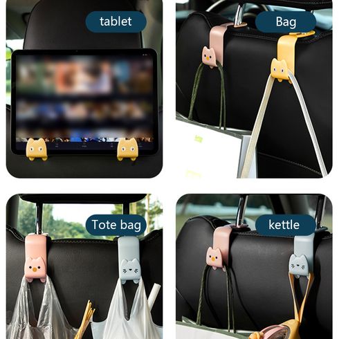 2-pack/4-pack Car Seat Headrest Hook Multifunctional Cute Cartoon Car Seat Storage Organizer for Tablet Tote Bag Kettle Car Seat Assecories