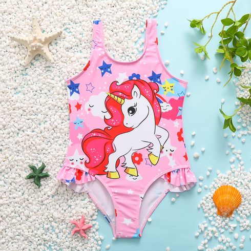 Kid Girl Unicorn Print Sleeveless Onepiece Swimsuit