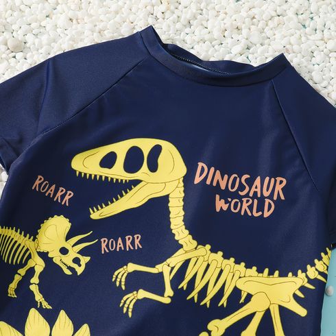 2pcs Kid Boy Dinosaur Print Top and Trunks Swimsuit Color block big image 3