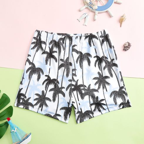 Kid Boy Allover Coconut Tree Print Swim Trunks Shorts Black big image 1