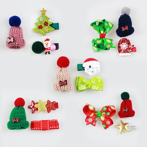 3-pack Women Christmas Sequined Hair Clip and Knit Beanie Hat Set