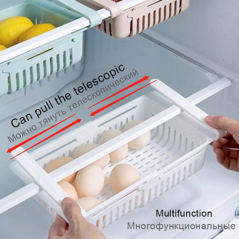 Retractable Fridge Drawer Organizer Pull-out Refrigerator Drawer Organizer Bins Fridge Accessories White big image 1