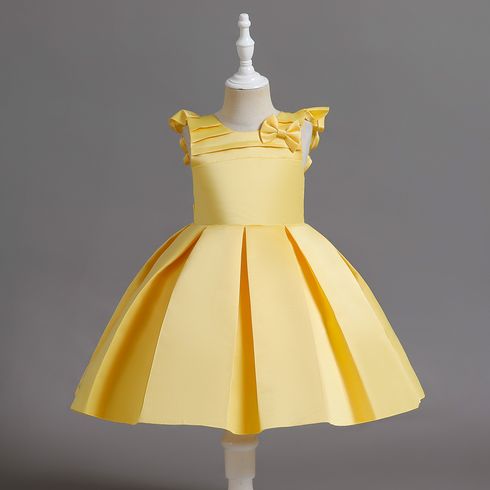Toddler Girl Bowknot Design Pleated Sleeveless Party Yellow Evening Dress