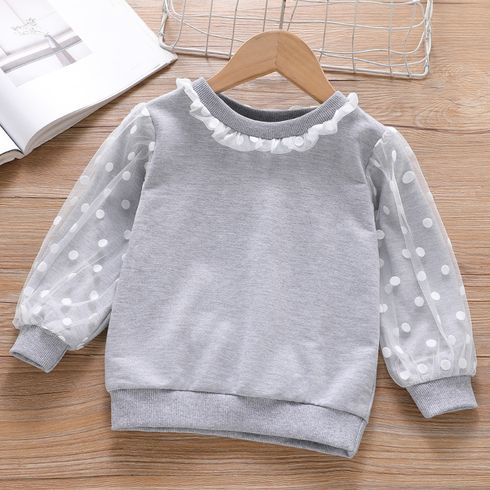 Toddler Girl Ruffled Polka dots Mesh Design Pullover Sweatshirt