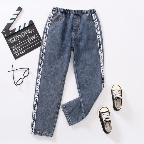 Kid Boy/Kid Girl Letter Print Webbing Design Elasticized Denim Jeans