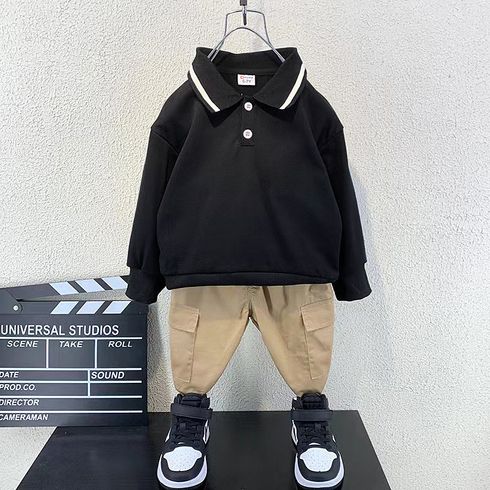 2pcs Kid Boy Polo Sweatshirt and Cargo Pants Set