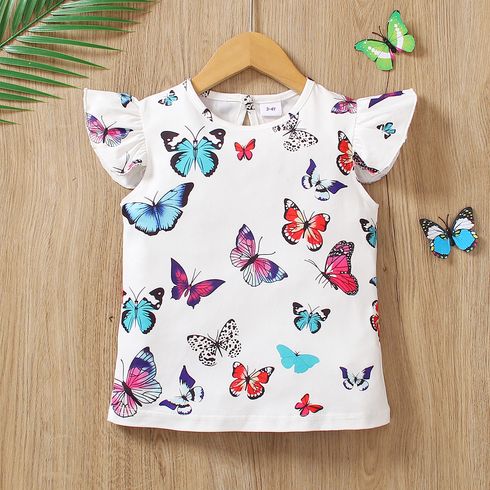 Toddler Girl Sweet Butterfly Print Flutter-sleeve Tee