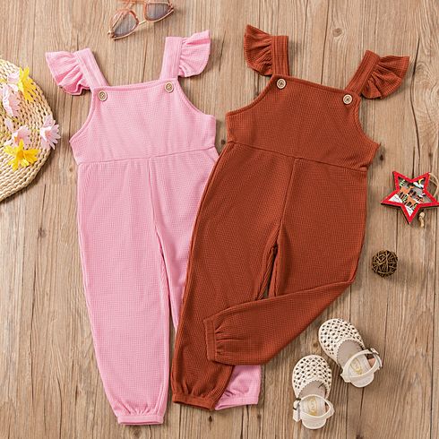 Toddler Girl Ruffled Waffle Solid Color Overalls