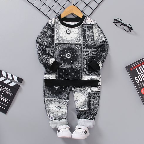 2pcs Toddler Boy Boho Allover Print Sweatshirt and Elasticized Pants Set