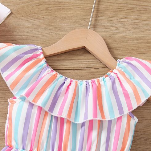 Toddler Girl Classic Stripe Flounce Sleeveless Rompers Multi-color big image 2
