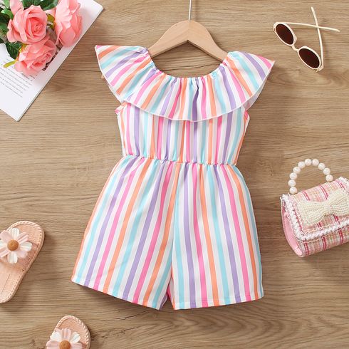 Toddler Girl Classic Stripe Flounce Sleeveless Rompers Multi-color big image 6