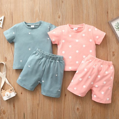 2pcs Baby Boy/Girl Stars/Dots Print Short-sleeve Tee and Shorts Set