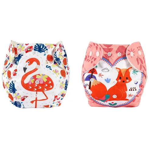 Baby Snap Cloth Diapers Flamingo Squirrel Pattern One Size Adjustable Reusable Waterproof Diaper