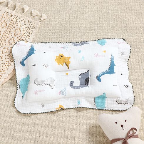 Travesseiro de bebê de algodão puro padrão dinossauro travesseiro de dormir respirável absorvente de suor para ajudar a prevenir e tratar a síndrome da cabeça chata