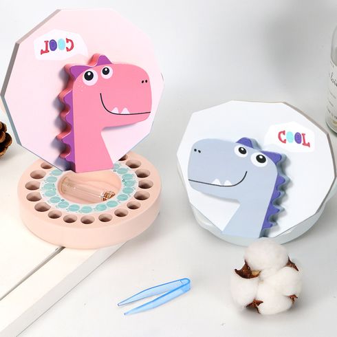 Baby-Zahnbox, Andenken, Dinosaurier-Muster, Zahn-Organizer, Aufbewahrungsbehälter mit Pinzette und Lanugo-Flasche, um die Kindheitserinnerung zu bewahren