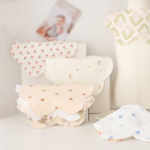2-pack Baby Petal Shape Bibs Snap Double-layer Soft Absorbent Drool Bibs Teething Bib