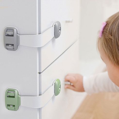 Baby Locks Self Adhesive No Drilling Child Safety Strap Locks for Fridge Drawer Toilet Seats Furniture Cabinets Green big image 2