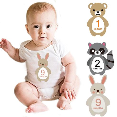 12-pack Animal Design Baby Monthly Milestone Stickers